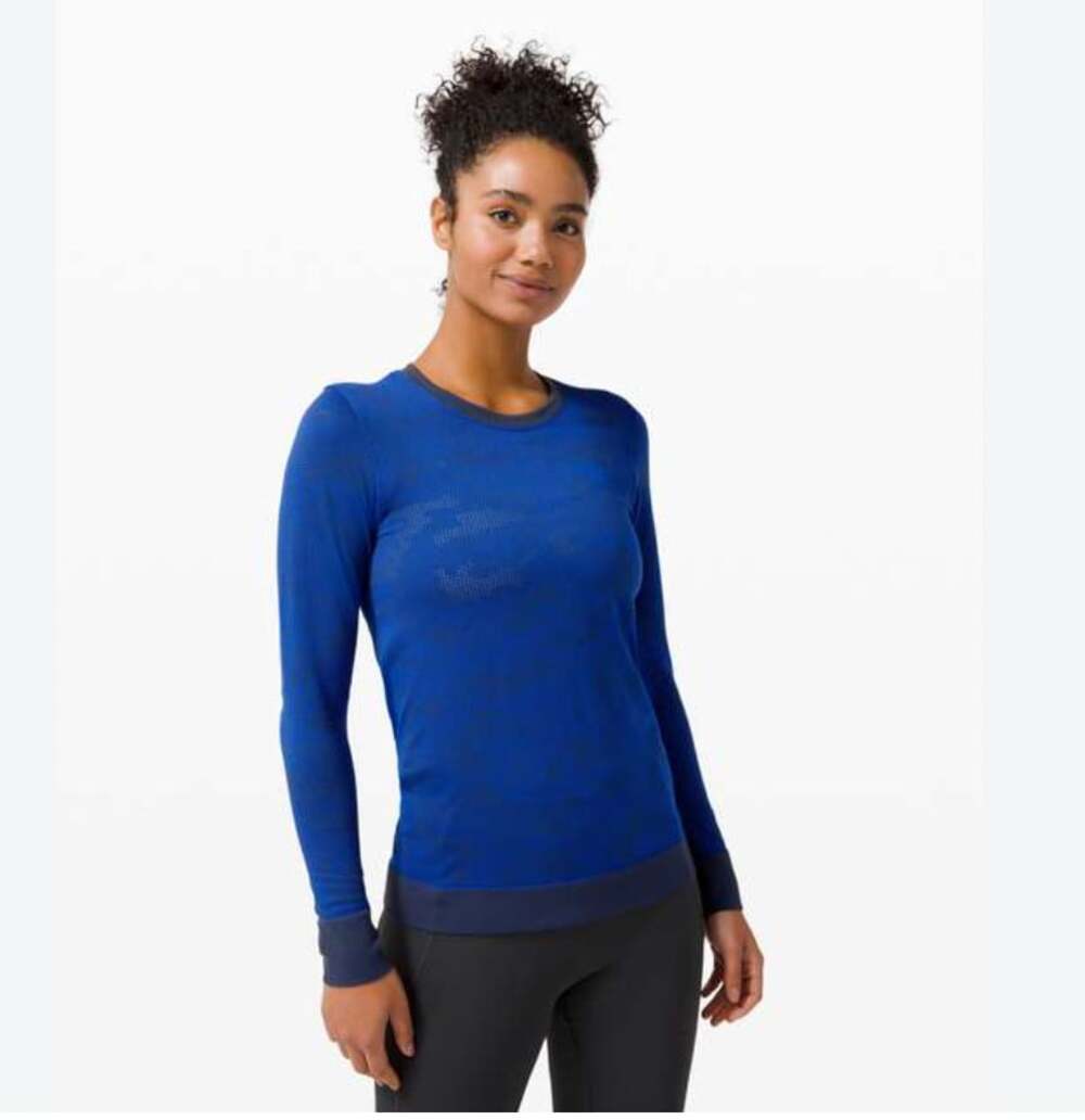 Lululemon Swiftly Breathe Shirt Womens Small Blue Long Sleeve Crew Neck Athletic